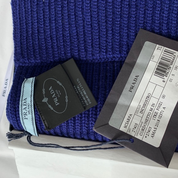 Prada Blue Logo- embroidered Wool Scarf - Picture 12 of 15